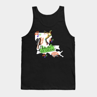 Green New Orleans Louisiana Mardi Gras City Skyline Music Jazz Travel holidays Tank Top